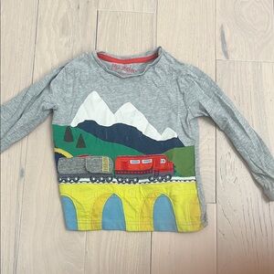 Mini Boden Gray Long Sleeve Tee with Train Graphic